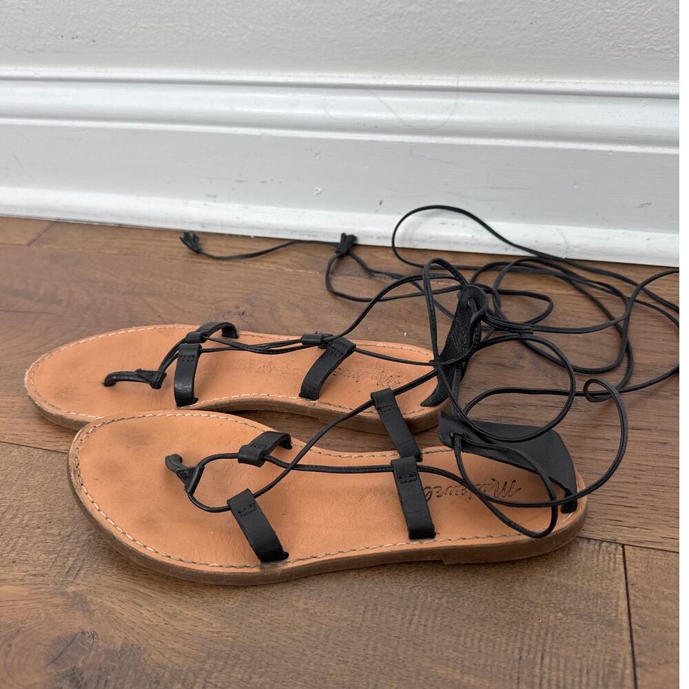 Madewell Boardwalk Leather Lace-Up Gladiator Flat Sandals Black Women's Size 6.5 - Picture 4 of 8